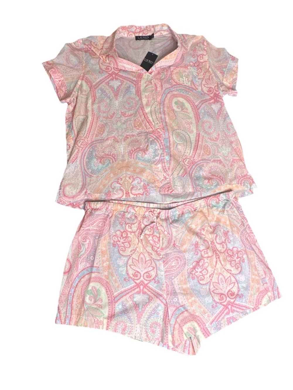 RALPH LAUREN 2 PC notched Collar Shorts Pajamas Set Size XL Pink Paisley New NWT - Picture 4 of 12